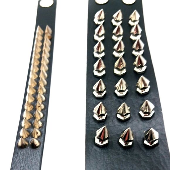 Triple Row + Double Row Black Spiked Vegan Leather Bracelets Set of 2 -New - Picture 12 of 12